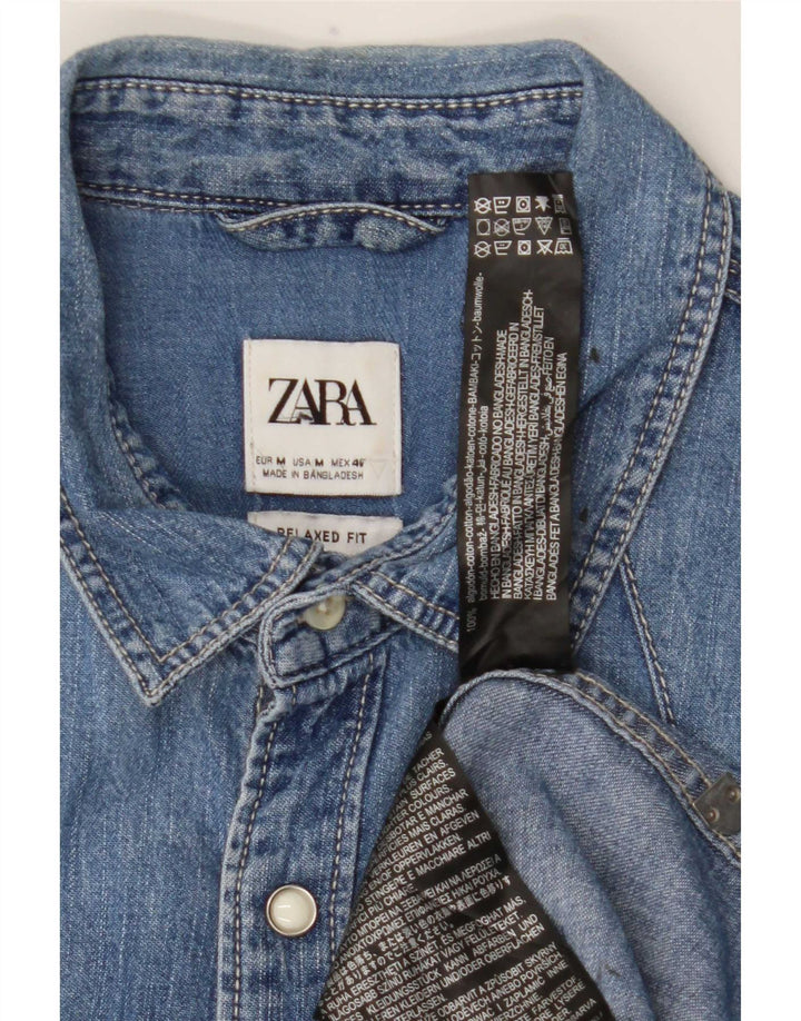 Zara Hombre Camisa Vaquera Relaxed Fit Algodón Azul Medio