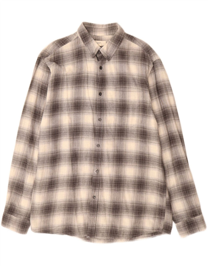 MARKS & SPENCER Camisa de franela de corte regular para hombre Algodón a cuadros gris grande