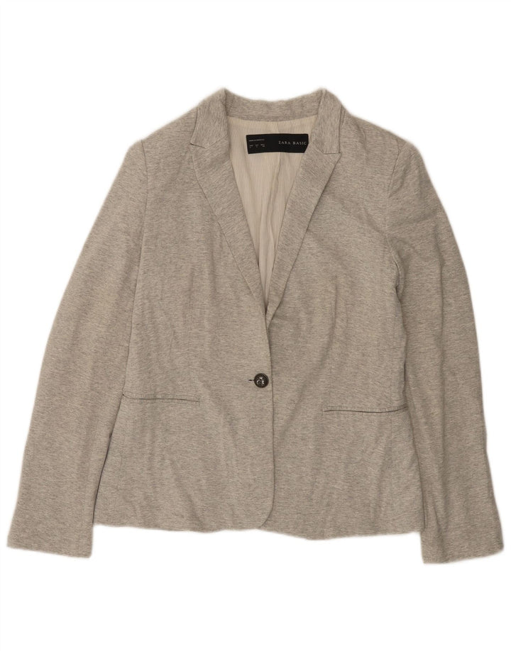 Zara Chaqueta Blazer De 1 Botón para Mujer Reino Unido 44 Grande Algodón Moteado Gris