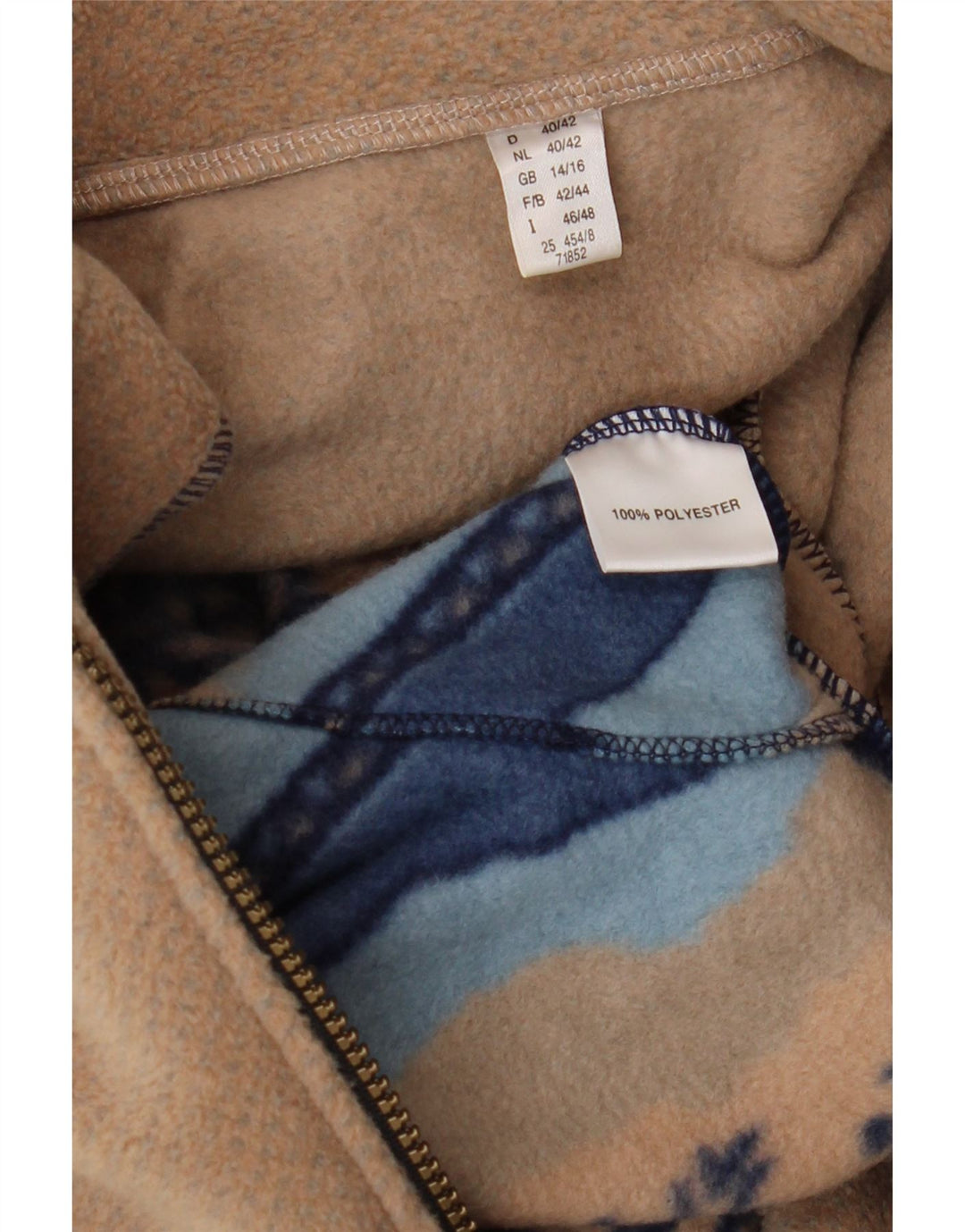 VINTAGE Chaqueta polar para mujer Reino Unido 14/16 Poliéster con estampado animal beige grande