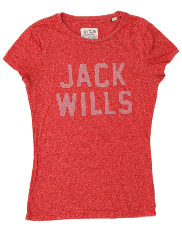 Jack Wills Camiseta gráfica para mujer Top UK 10 Small Red Cotton