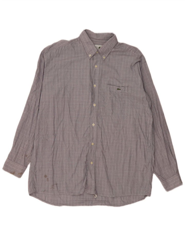 Camisa Lacoste Hombre Talla 42 Algodón Cuadros Gris Grande