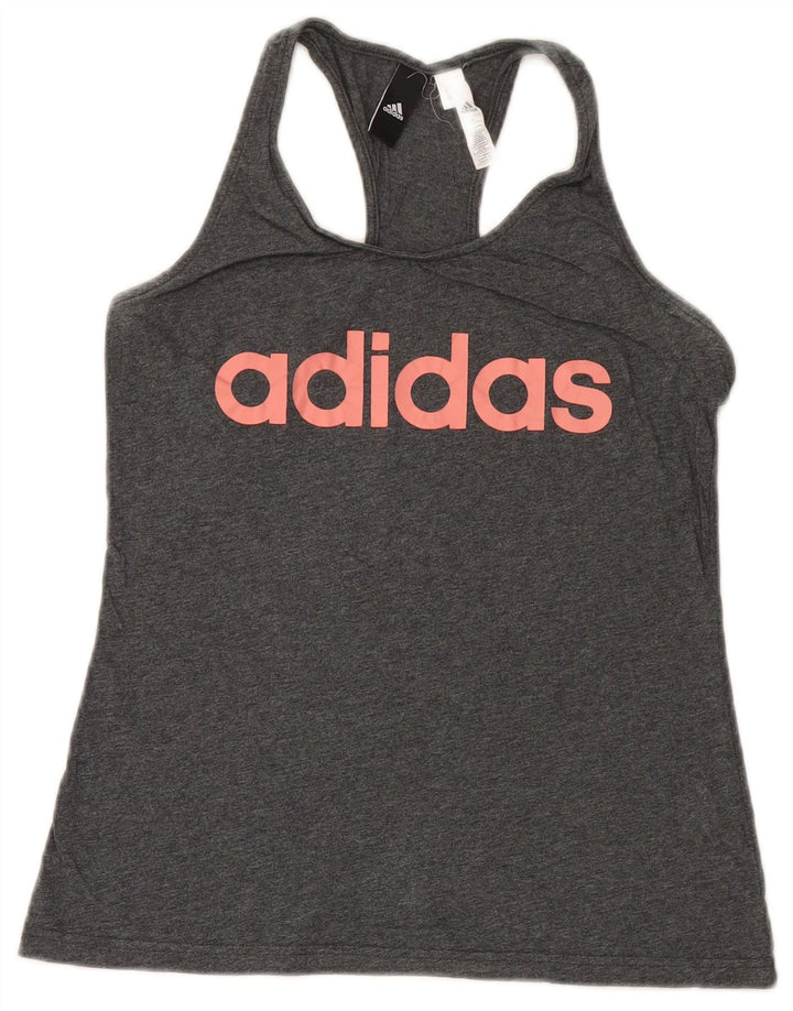 Adidas Mujer Gráfico Chaleco Top Reino Unido 12 Algodón Gris Medio