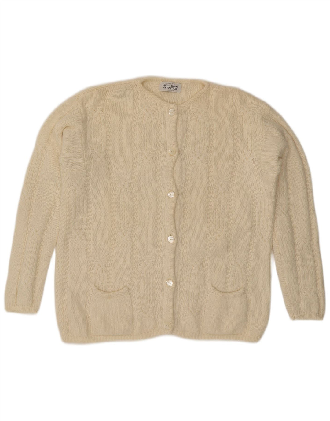 BENETTON Womens Oversized Cardigan Sweater UK 10 Small Off White Wool
