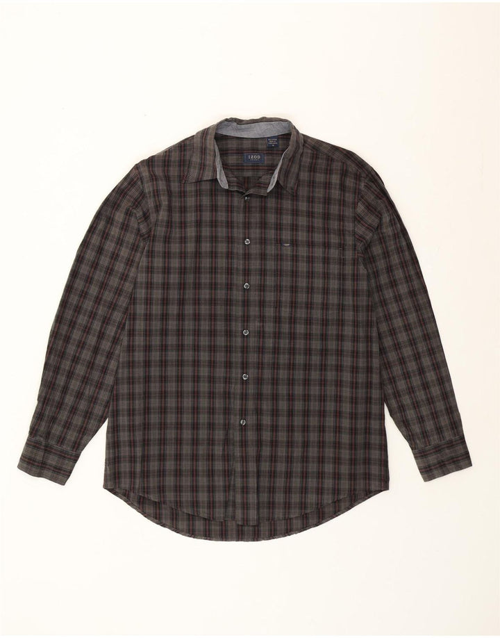 Camisa De Cuadros Izod Hombre Gris Medio Algodón A Cuadros