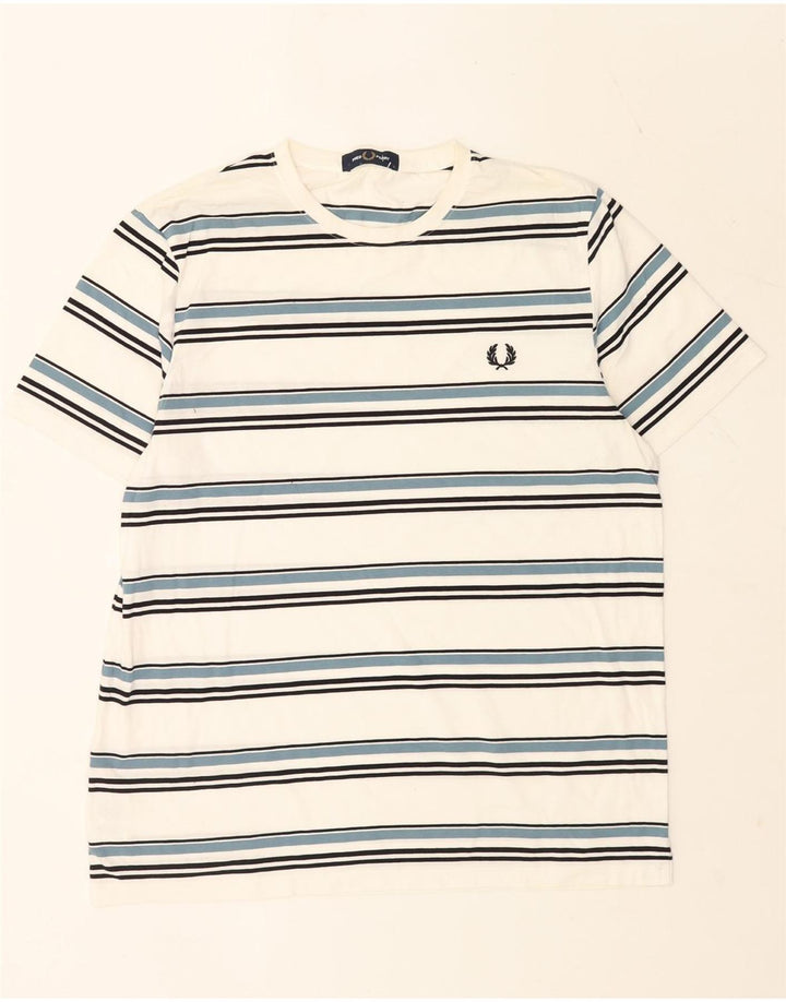 Fred Perry Camiseta De Hombre Top Grande De Algodón A Rayas Blancas