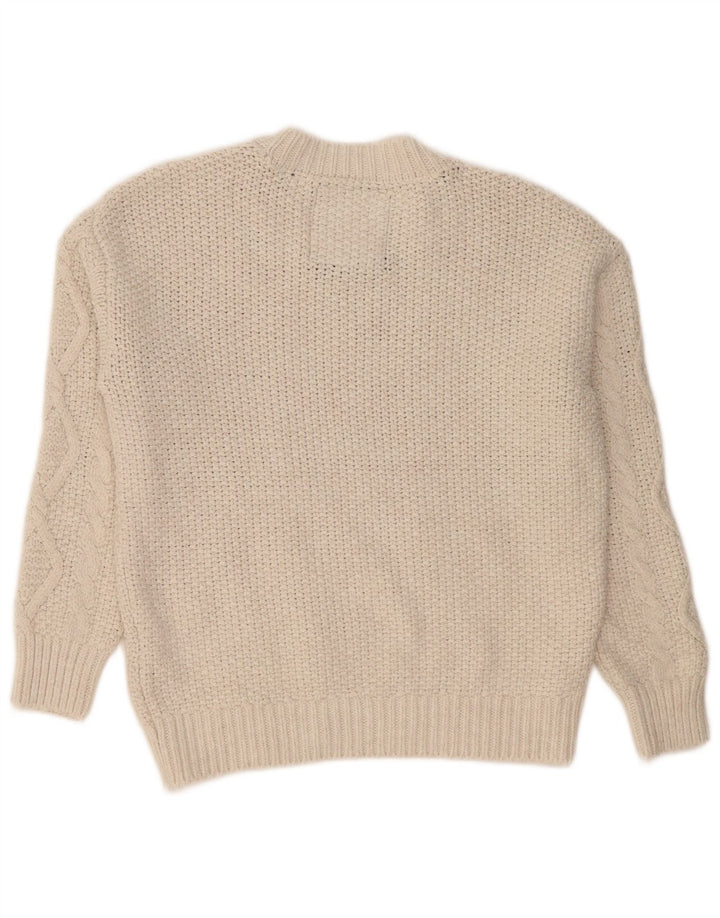 Superdry Jersey extragrande con cuello redondo para mujer, talla 40, color blanco apagado