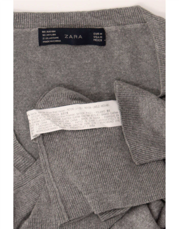 Zara - Jersey con cuello en V para mujer, talla 42, rayón gris medio
