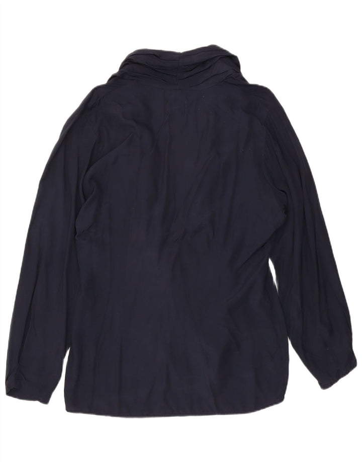 Benetton Blusa Camisera Cruzada IT 46 Large Viscosa Azul Marino