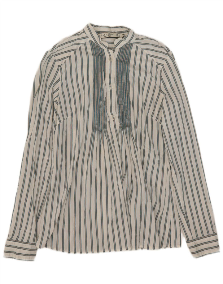 Zara Mujer Jersey Camisa UK 10 Small Blanco Rayas