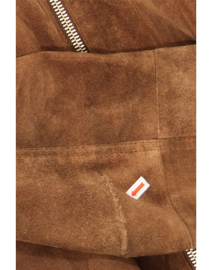 Vintage hombres ante shearling chaqueta Reino Unido 38 cuero marrón medio