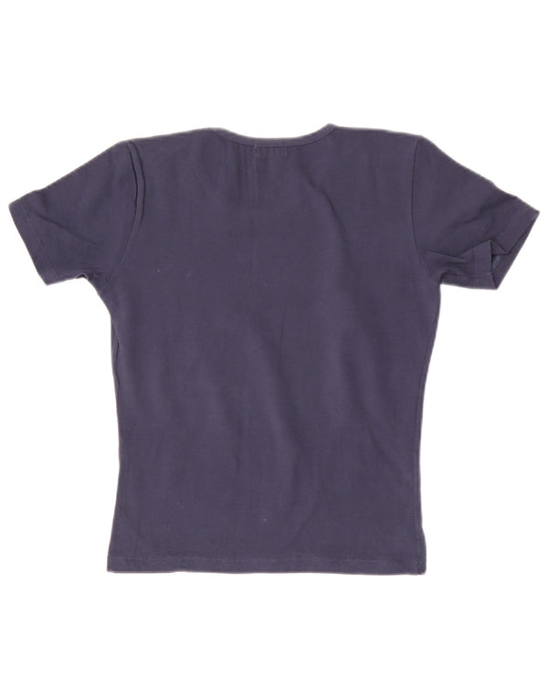 Pierre Cardin Camiseta corta gráfica para mujer Top UK 12 Medium Azul marino Algodón