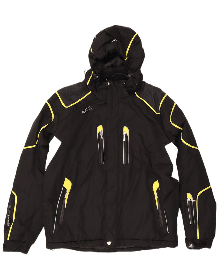 AST Chaqueta de esquí con capucha para hombre UK 44 2XL Poliamida negra con bloques de color