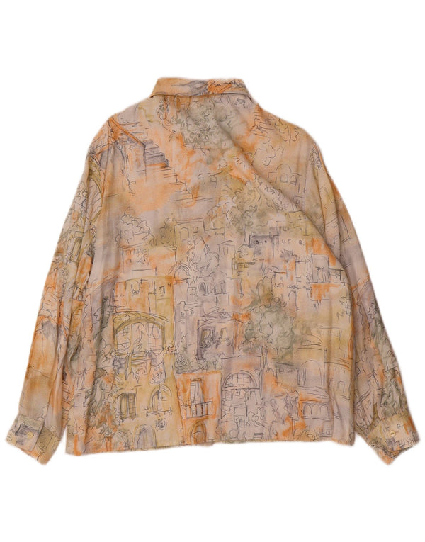 Vintage mujer camisa gráfica blusa Reino Unido 16 gran bloque de color multicolor