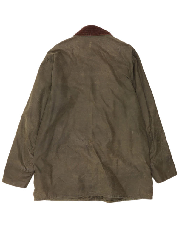 Barbour Mens Border Loose Fit Waxed Cotton Jacket EU 48 Medium Green Cotton