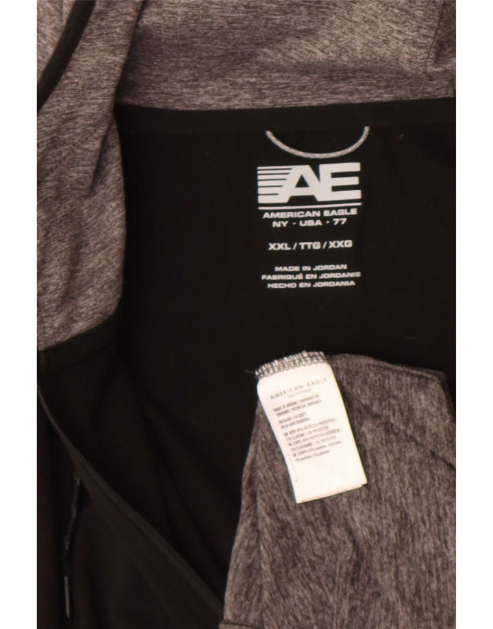 American Eagle Suéter con capucha y cremallera gráfica para hombre 2XL Gris Colorblock