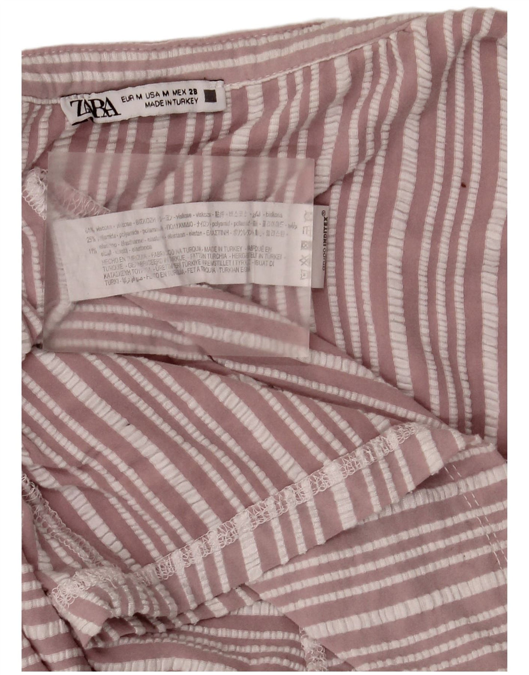 Zara Vestido Acampanado para Mujer UK 44 Viscosa Rayas Rosa Mediana