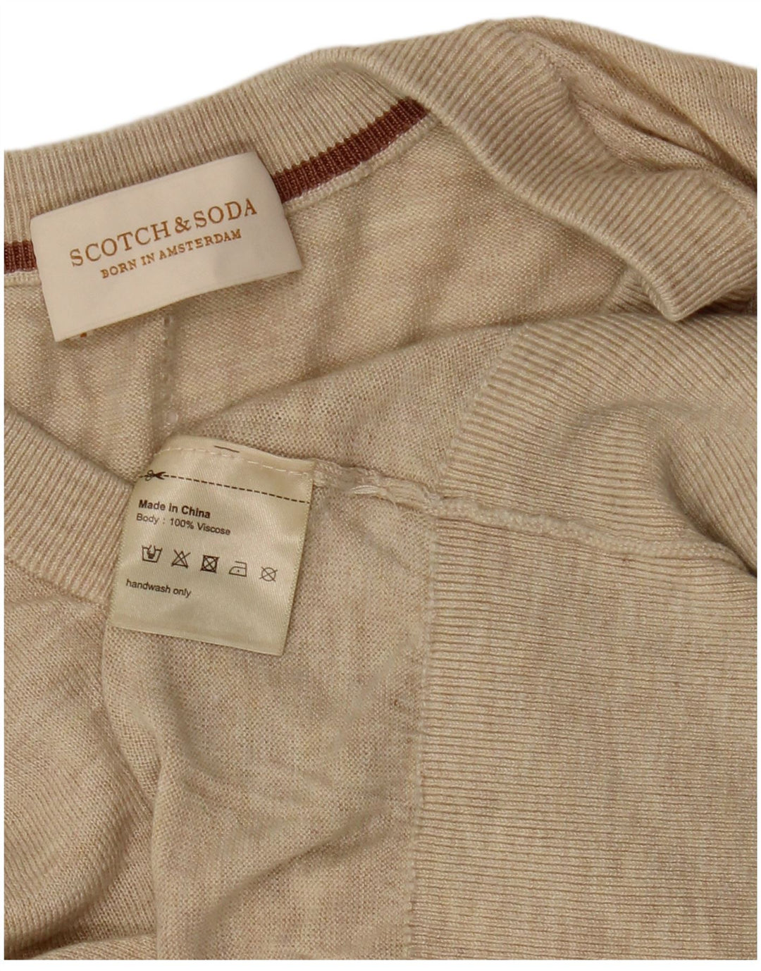 SCOTCH & SODA Jersey con cuello en V para mujer UK 44 Viscosa beige medio