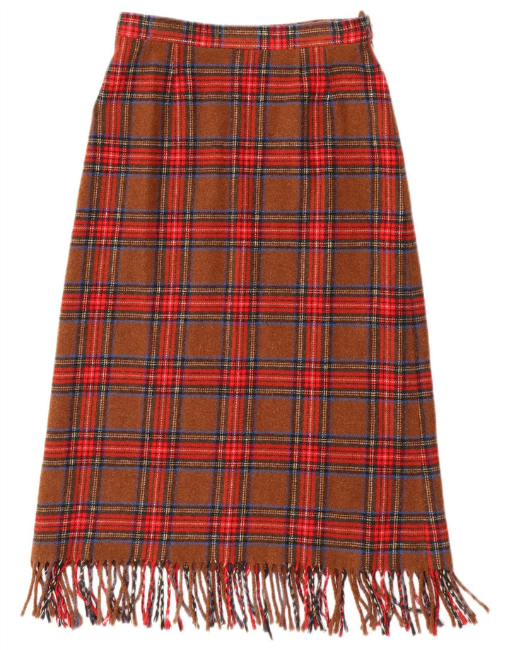 Vintage mujer A-Line falda W26 pequeño marrón comprobar