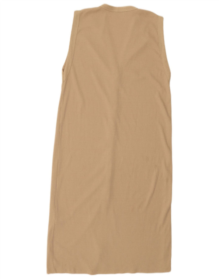 Zara Mujer Maxi Vestido Sin Mangas UK 46 Grande Poliéster Beige