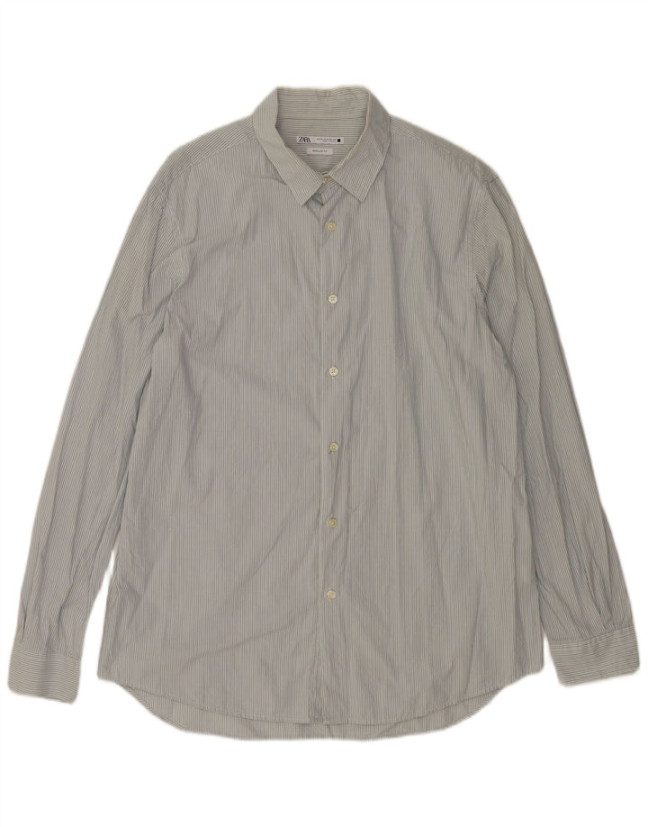 Zara Hombre Camisa Regular Fit XL Algodón Rayas Azul