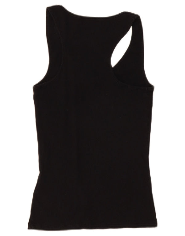Guess Top sin mangas gráfico para mujer UK 12 Medium Black Cotton
