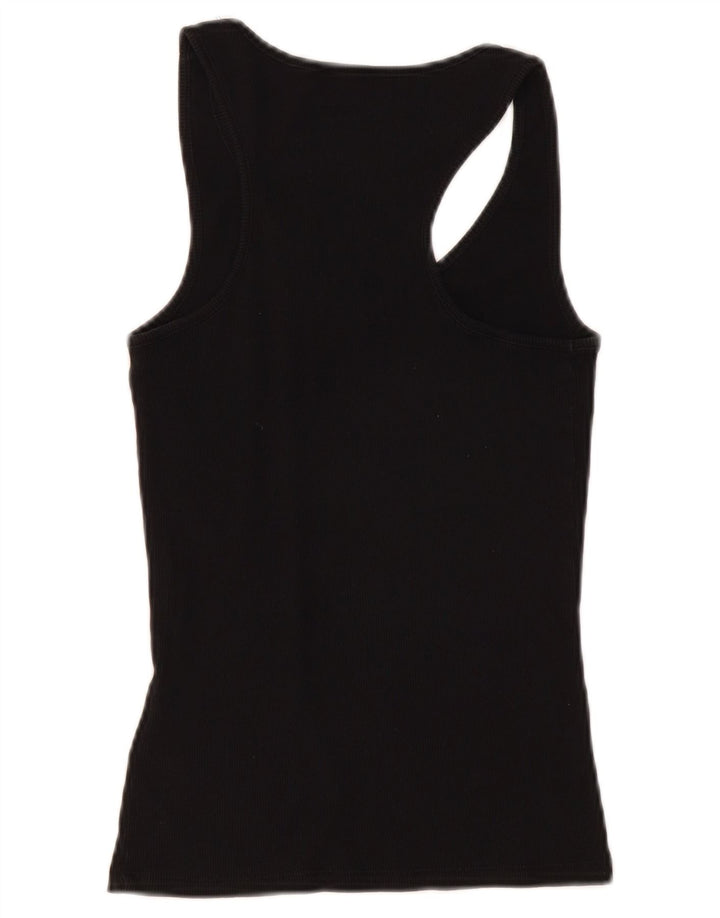 Guess Top sin mangas gráfico para mujer UK 12 Medium Black Cotton