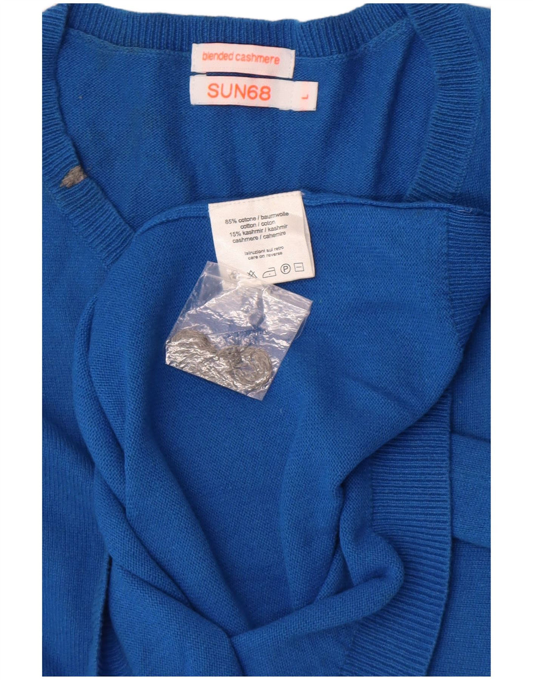 Sun68 - Jersey con cuello en V para hombre, talla grande, algodón azul