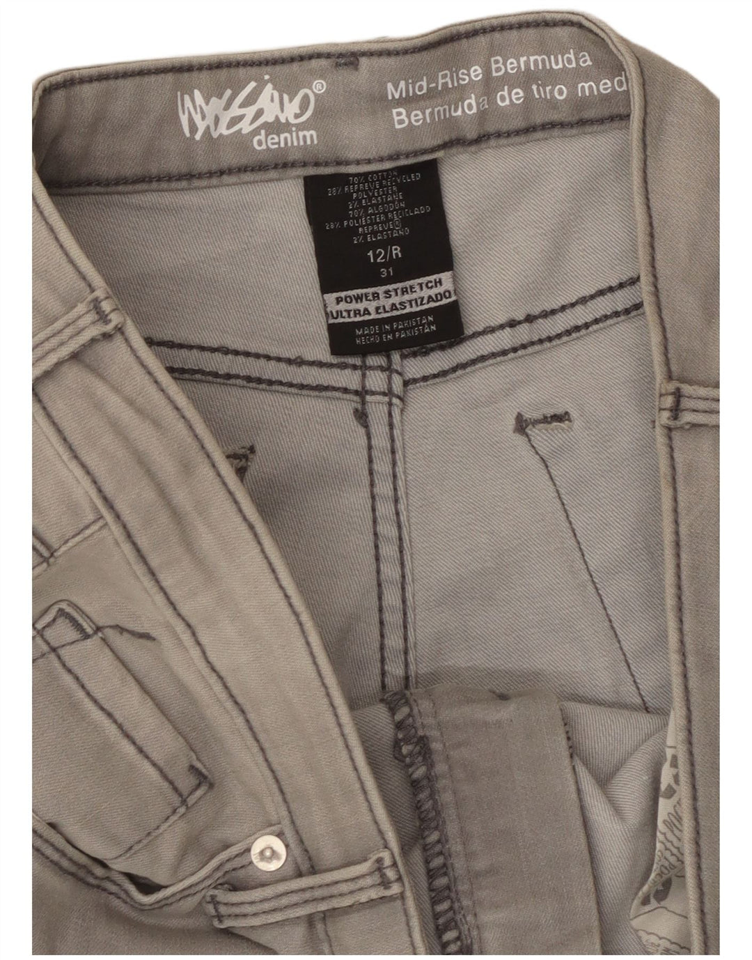 Mossimo Pantalones cortos de mezclilla elásticos de talle medio para mujer US 12 grande W31 gris