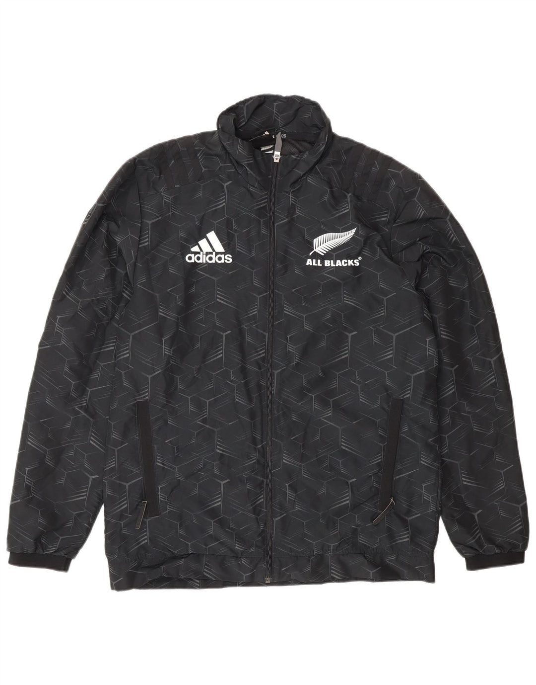 Adidas Mens All Blacks Graphic Chándal Top Chaqueta Pequeño Negro Geométrico