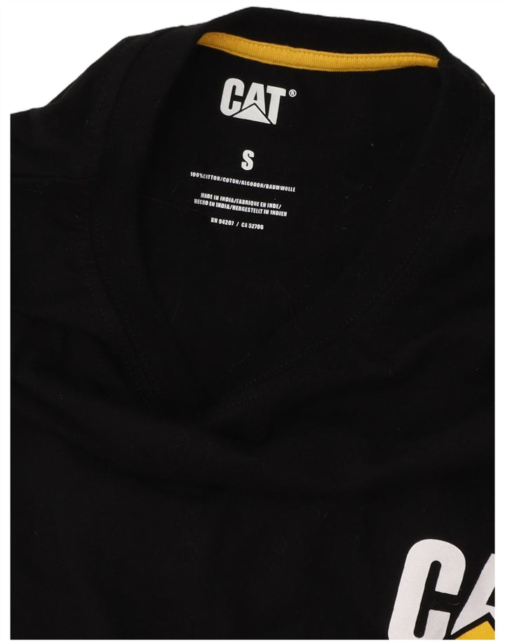 CAT Mens Graphic Top Manga Larga Pequeño Algodón Negro