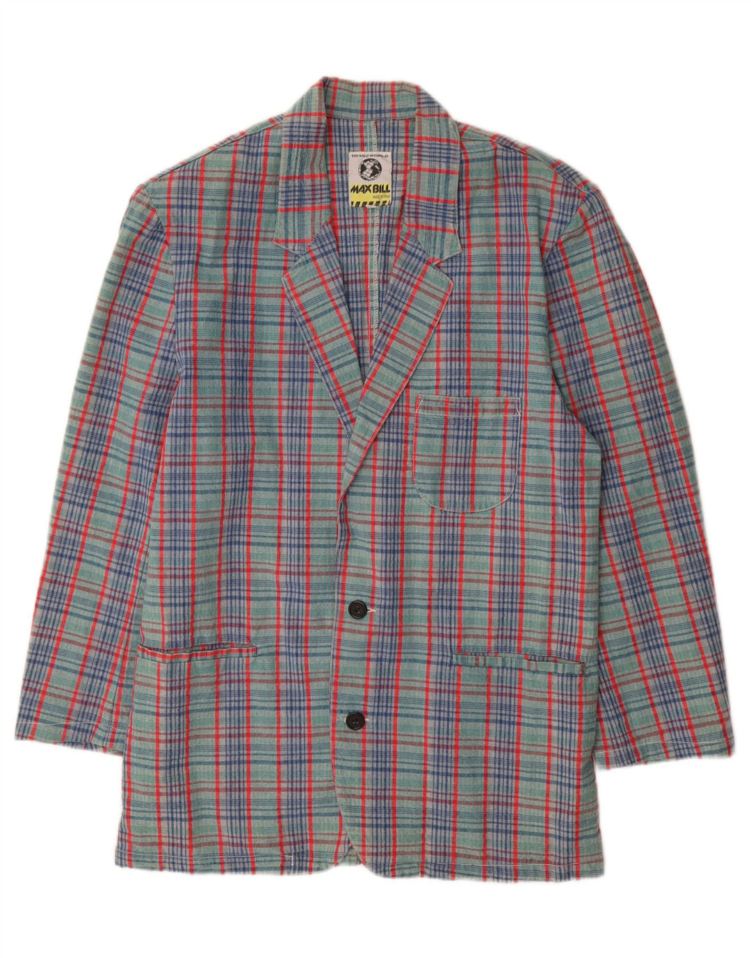 VINTAGE Chaqueta Blazer de 2 botones para hombre Reino Unido 38 Algodón a cuadros verde medio