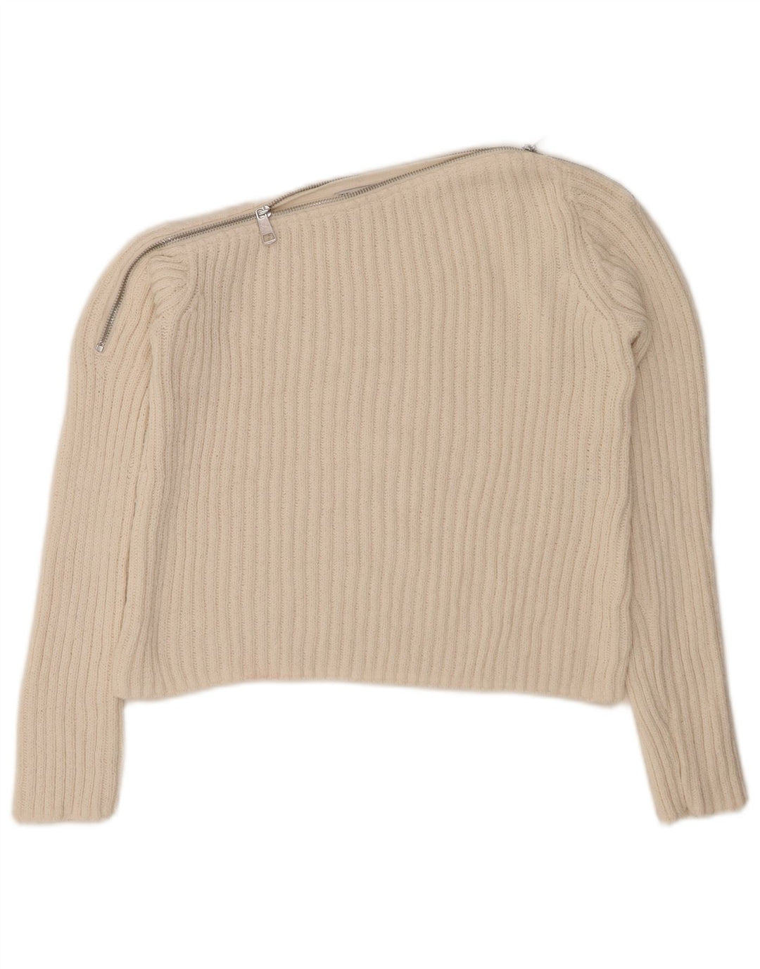 ZARA Jersey corto con cuello barco para mujer UK 12 Medium Off White Poliéster