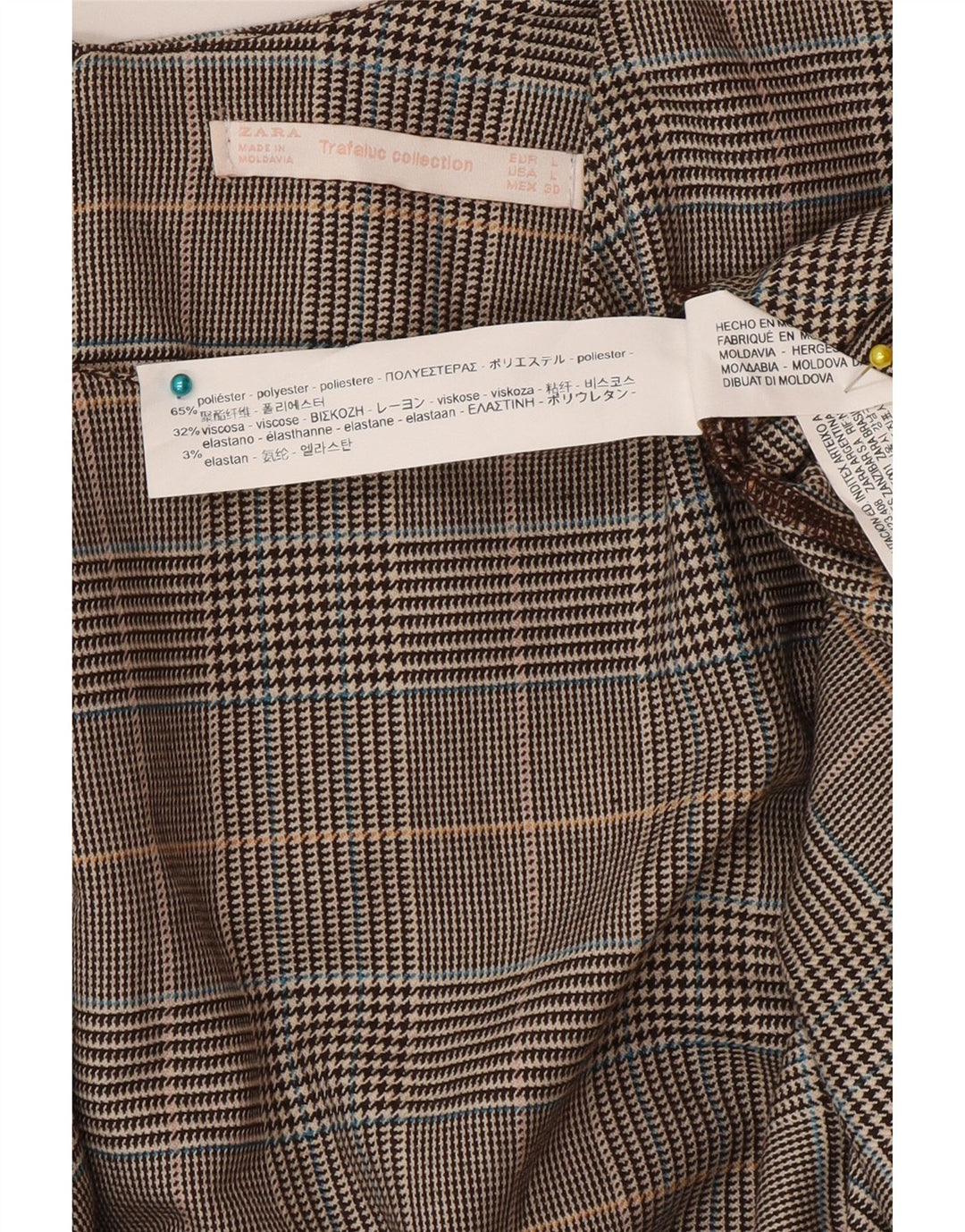 Zara Vestido Acampanado para Mujer UK 46 Grande Marrón Cuadros Poliéster