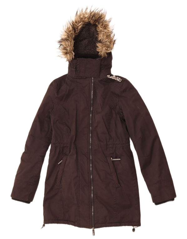 Superdry Abrigo cortavientos con capucha para mujer, talla 40, poliéster negro pequeño