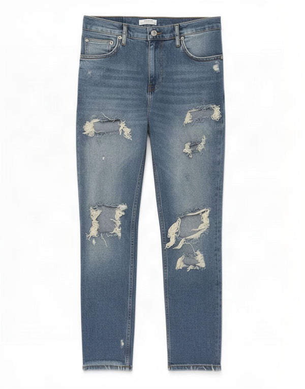 Zara Jeans Slim Desgastados Mujer EU 36 XS W26 L26 Algodón Azul