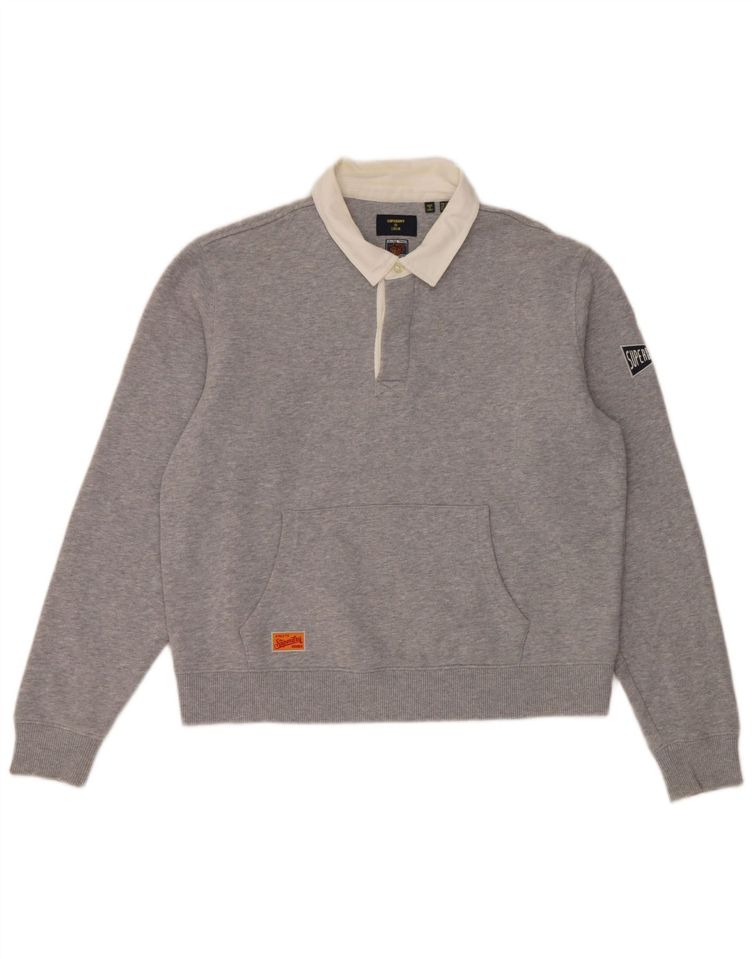 Superdry Sudadera extragrande con cuello tipo polo para mujer, talla 40, color gris medio
