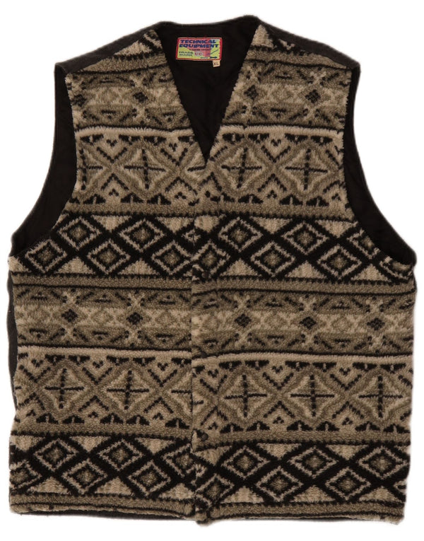 Vintage hombres polar Gilet Reino Unido 42 XL poliéster geométrico beige
