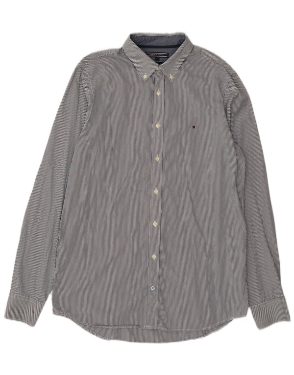 Tommy Hilfiger Mens Slim Fit Shirt Large Navy Blue Pinstripe Cotton