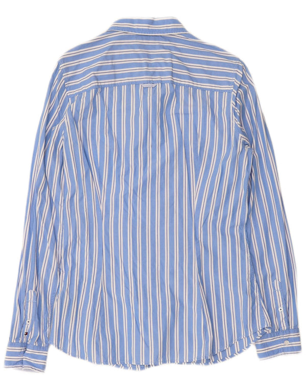 TOMMY HILFIGER Camisa delantera con volantes para mujer US 10 Algodón a rayas azules grandes