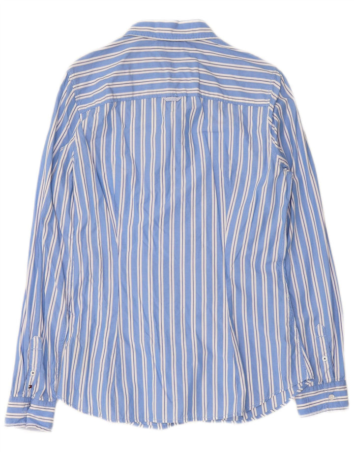 TOMMY HILFIGER Camisa delantera con volantes para mujer US 10 Algodón a rayas azules grandes