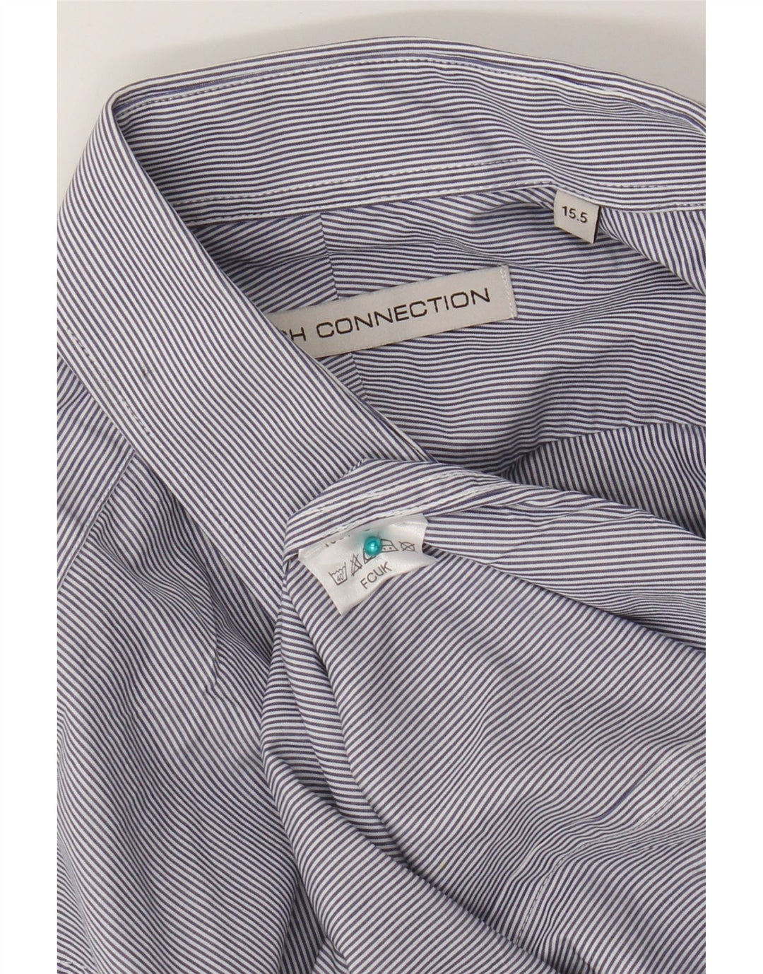 Camisa para hombre de French Connection, talla 15,5, algodón a rayas azul medio