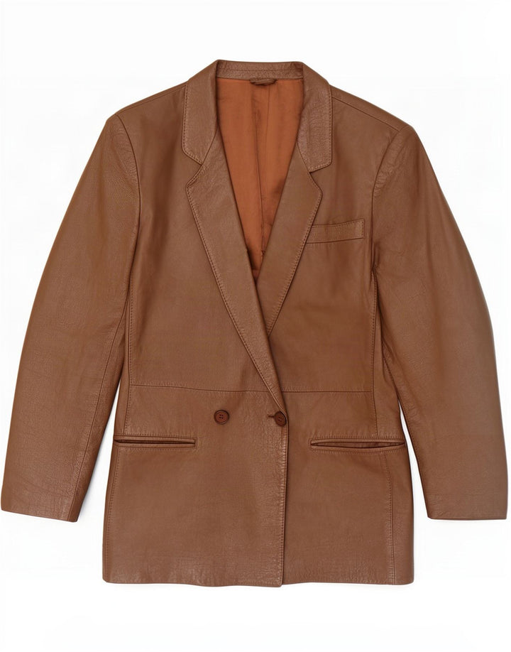 Chaqueta blazer vintage de cuero con doble botonadura para mujer IT 44 Marrón medio