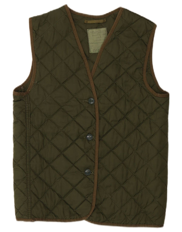 Vintage mujeres de gran tamaño acolchado Gilet US 1 XS Caqui