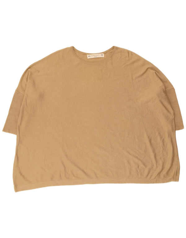 Zara Jersey de manga corta con cuello redondo para mujer, talla 40, color beige medio