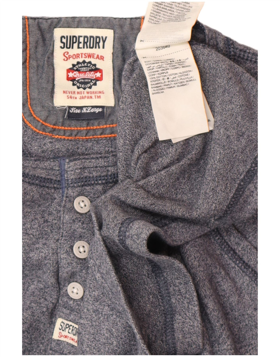 SUPERDRY Hombre Top Manga Larga XL Algodón Azul Marino