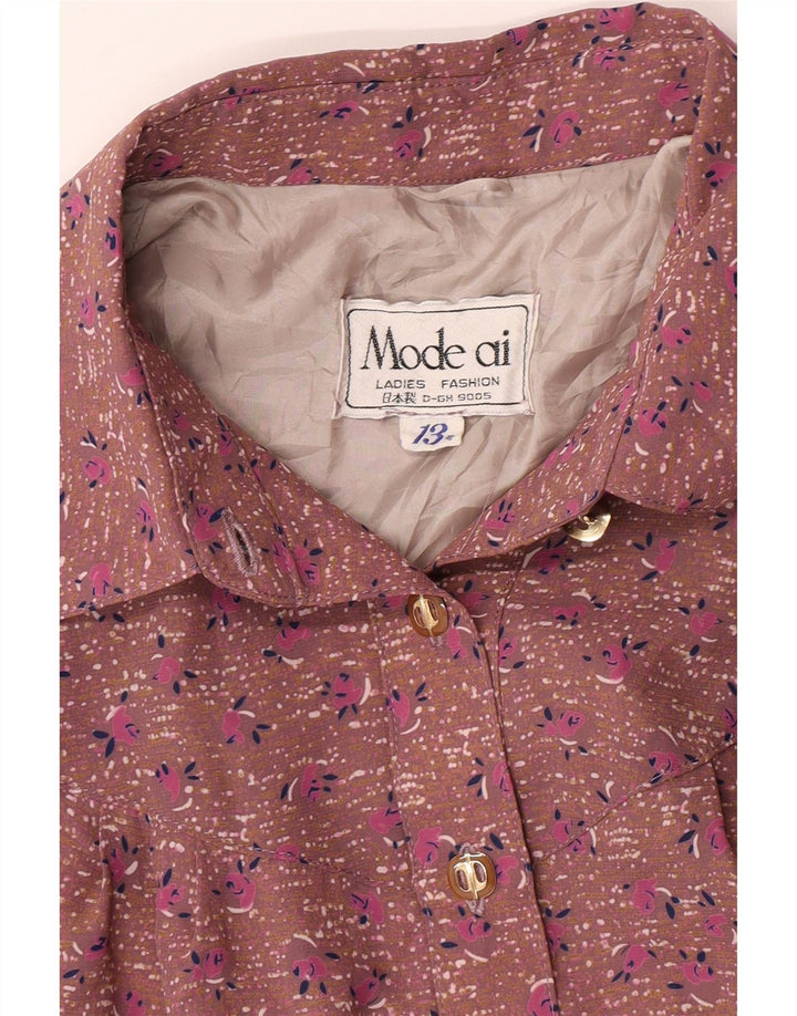 Vintage mujer Maxi Jersey camisa vestido Reino Unido 12 marrón medio floral