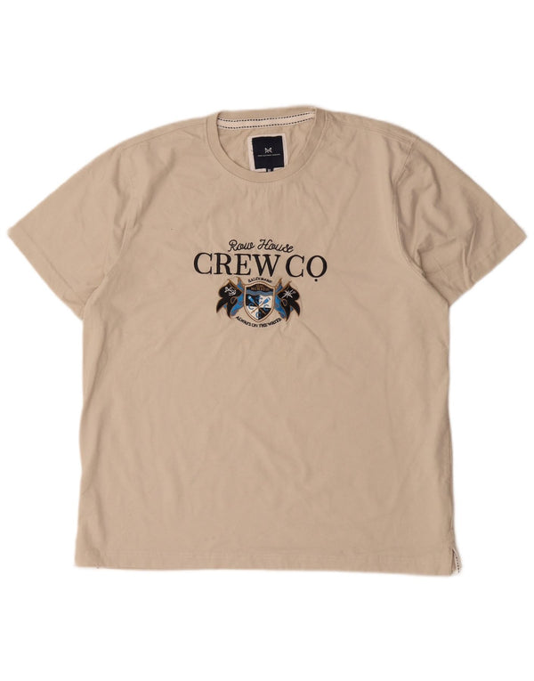 Crew Clothing Mens Graphic T-Shirt Top XL Beige Cotton