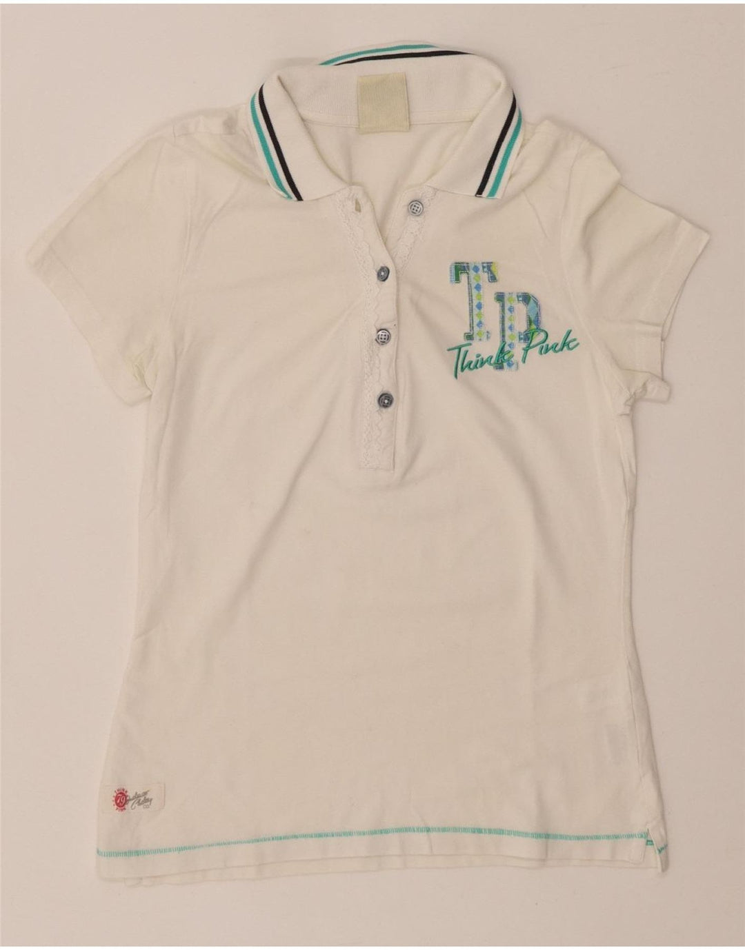 THINK PINK Polo gráfico para mujer UK 8 Small White Cotton