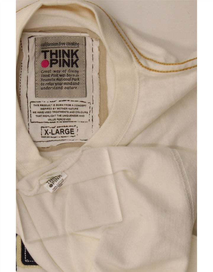 THINK PINK Top gráfico para hombre de manga larga XL de algodón blanco roto